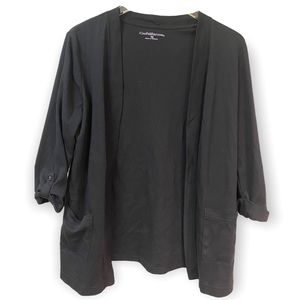 Croft & Barrow Open Black Cotton Cardigan Pockets Rolled Sleeve Casual Wear